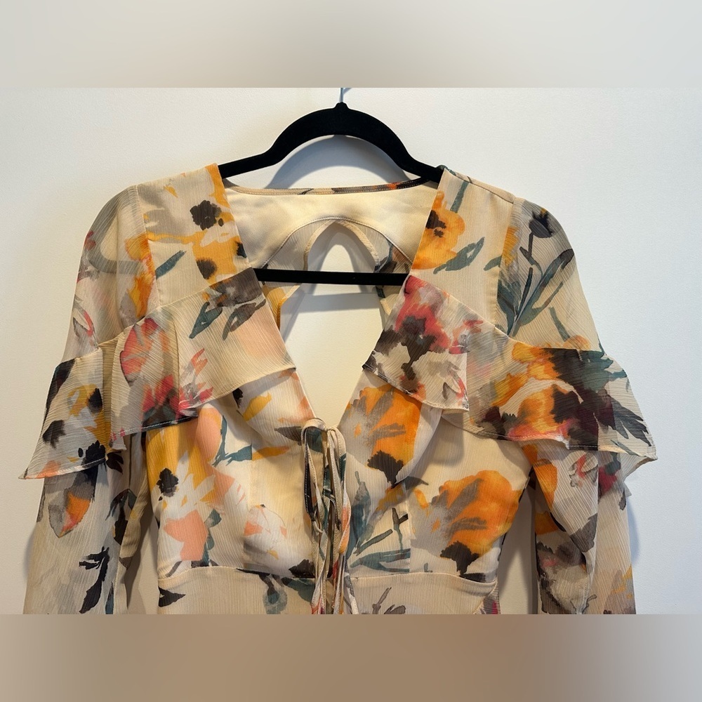 BCBGeneration Floral Long Sleeve Dress - Cream and Orange - Picture 7 of 11